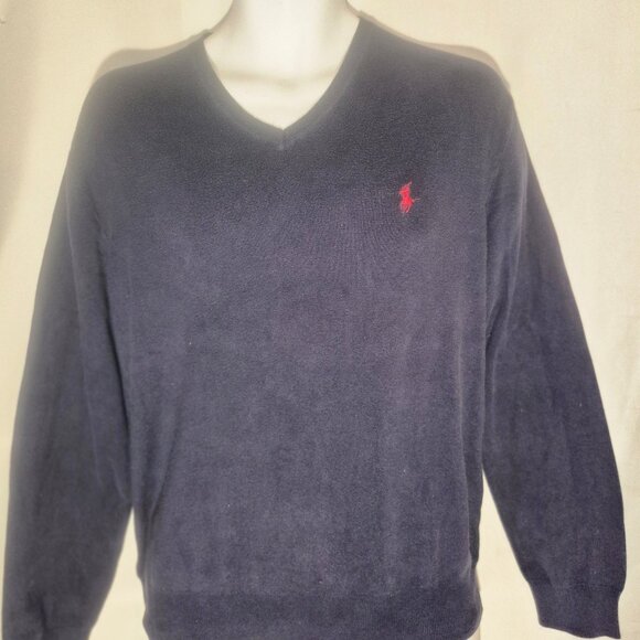 Polo by Ralph Lauren V-Neck sweater, 100% Pima Cotton, Dark Blue in size Medium - Picture 12 of 13